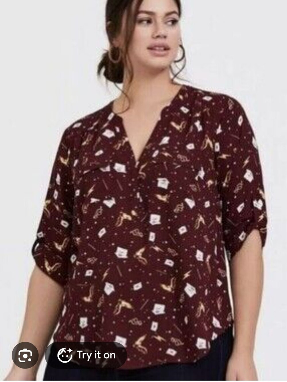 Warner Bros. Burgundy Printed Long-Sleeve Tunic with Gold Accents